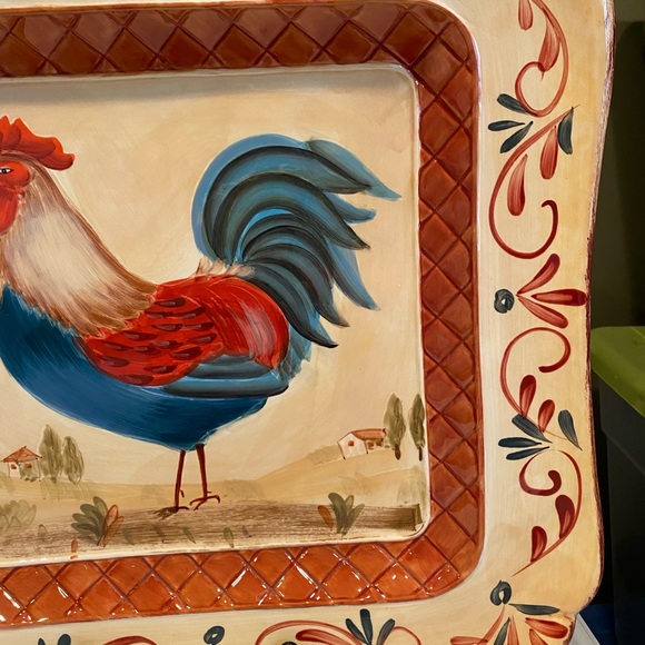 15 inch square Rooster platter. Certified international Pamela Gladding. New. - Picture 5 of 8